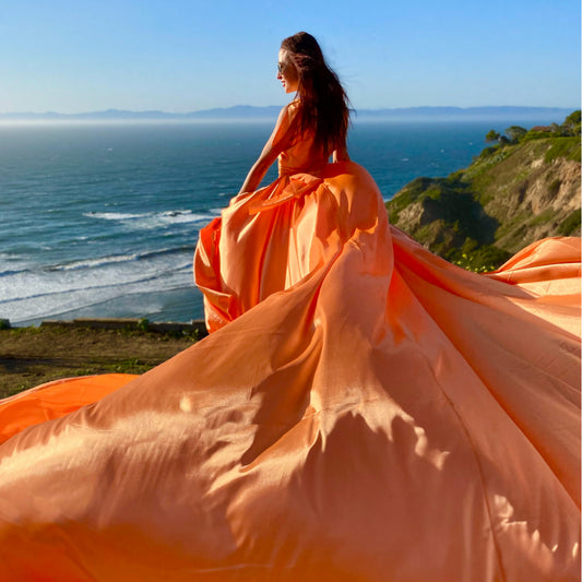 Santorini Dress - Orange, V Back